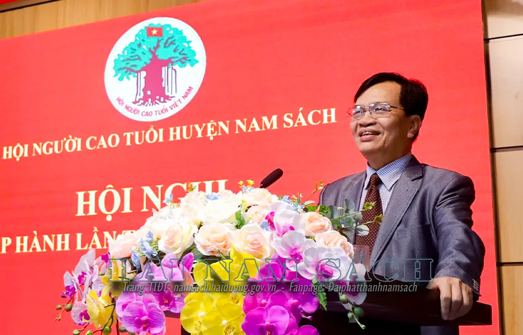 Ông Lương Anh Tế, Ủy viên BCH Hội NCT Việt Nam, Chủ tịch Hội NCT tỉnh Hải Dương phát biểu động viên